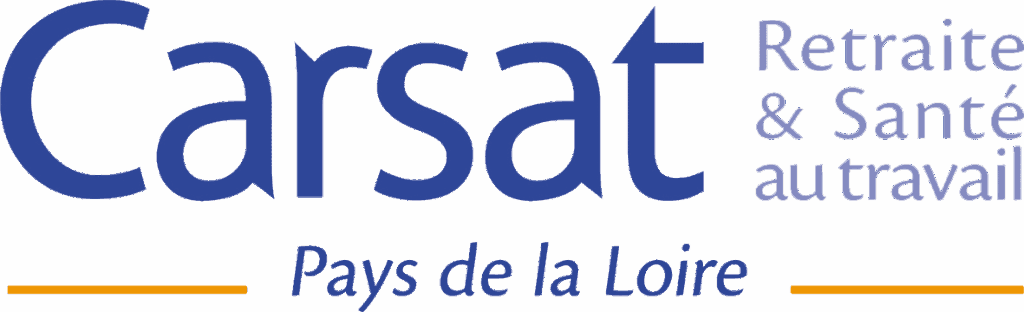 Logo de la Carsat Pays de la Loire avec l’inscription "Retraite & Santé au travail" en bleu et violet clair.