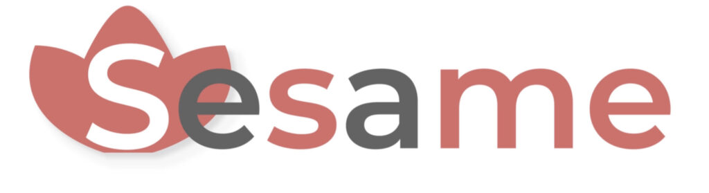 Logo de Sesame avec un S blanc sur une fleur rouge stylisée