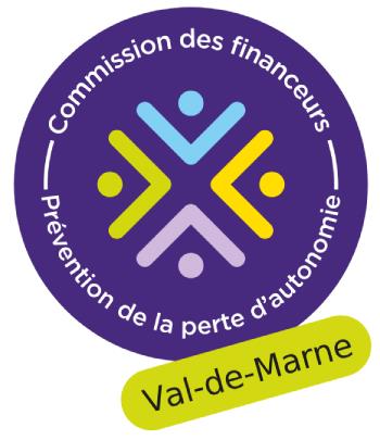 Logo de la Commission des financeurs de la prévention de la perte d'autonomie du Val-de-Marne, représentant quatre silhouettes humaines stylisées de couleurs différentes réunies en cercle, sur fond violet.