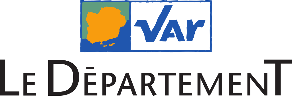 Logo du Département du Var avec une carte stylisée en orange sur fond bleu et l’inscription « Var » en lettres bleues.