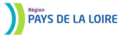 Logo de la Région Pays de la Loire avec des courbes bleues et vertes et le nom de la région en lettres capitales bleues.