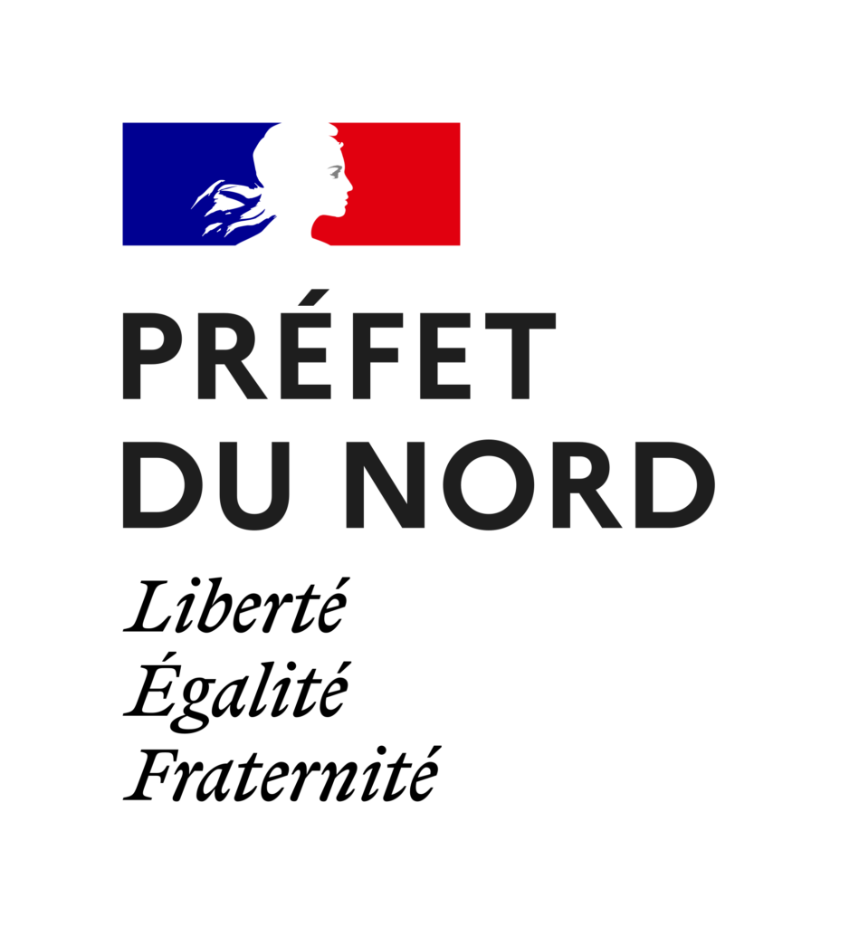 Logo officiel de la Préfecture du Nord, représentant Marianne sur fond bleu-blanc-rouge, suivi de la mention « Préfet du Nord » et de la devise « Liberté, Égalité, Fraternité ».