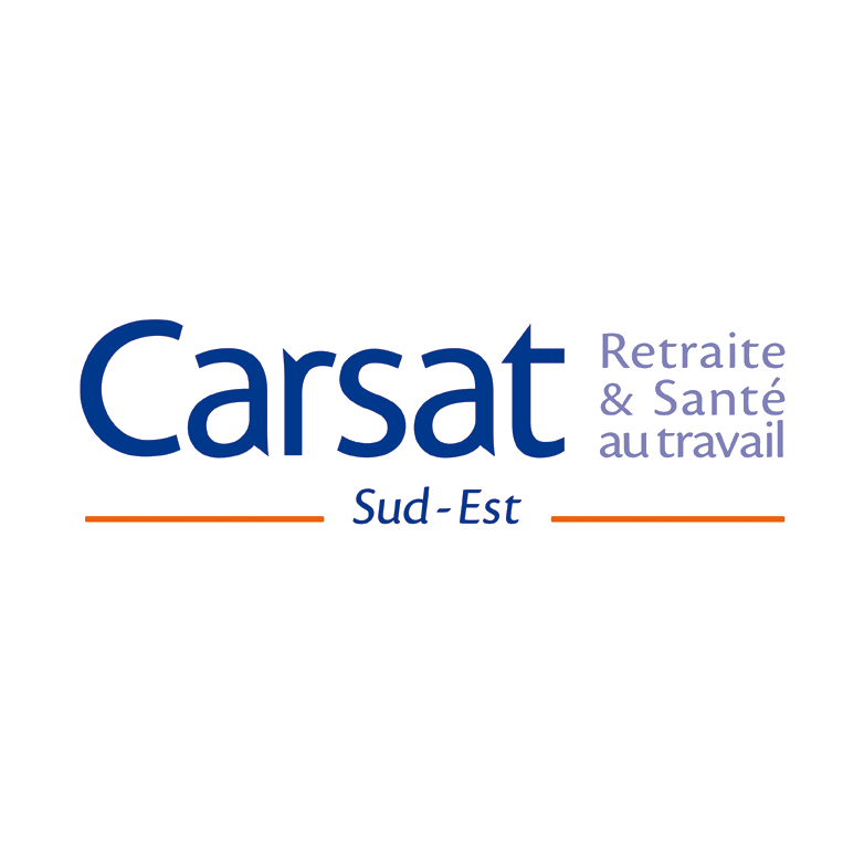 Logo de la Carsat Sud-Est avec le texte « Retraite & Santé au travail » et deux traits orange.