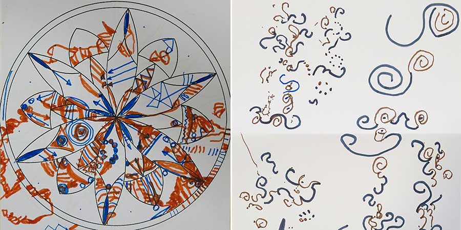 Des mandalas et dessins réalisés à quatre mains par Danièle et Isabelle. © Isabelle / Petits Frères des Pauvres