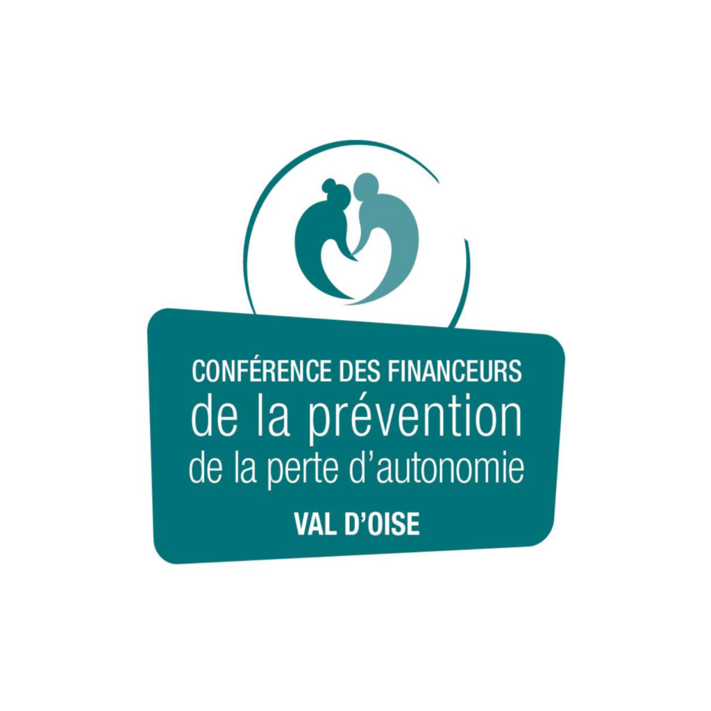 Logo de la Conférence des financeurs du Val d’Oise avec deux silhouettes et le texte « prévention de la perte d’autonomie ».