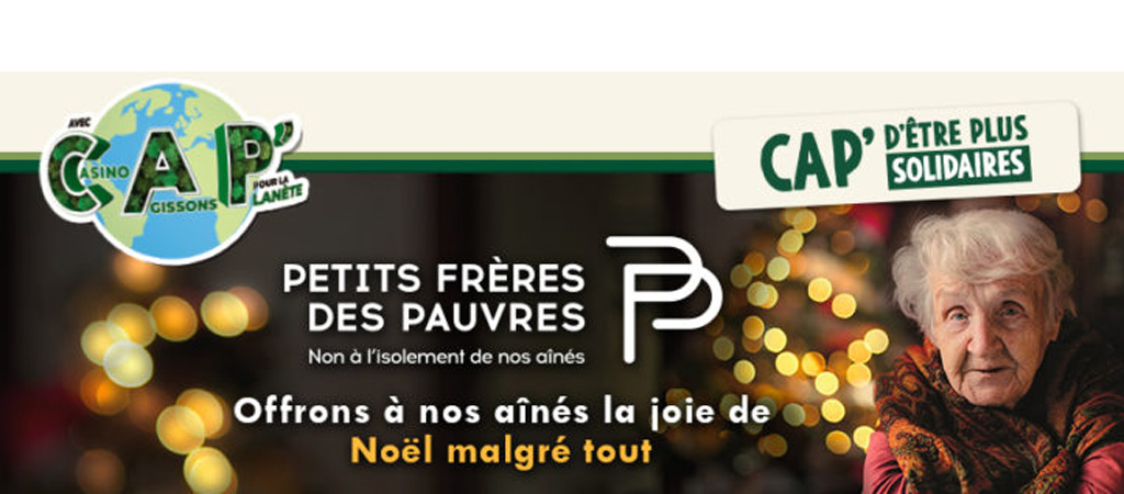 Grâce à un partenariat entre Casino et les Petits Frères des Pauvres, les clients pourront faire preuve de générosité pendant leurs courses. © Casino / Petits Frères des Pauvres