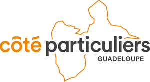 Logo de Côté Particuliers Guadeloupe avec une carte stylisée de la Guadeloupe en orange