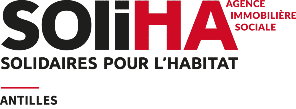 Logo SOLIHA Antilles – Agence Immobilière Sociale, avec la mention « Solidaires pour l'habitat ».