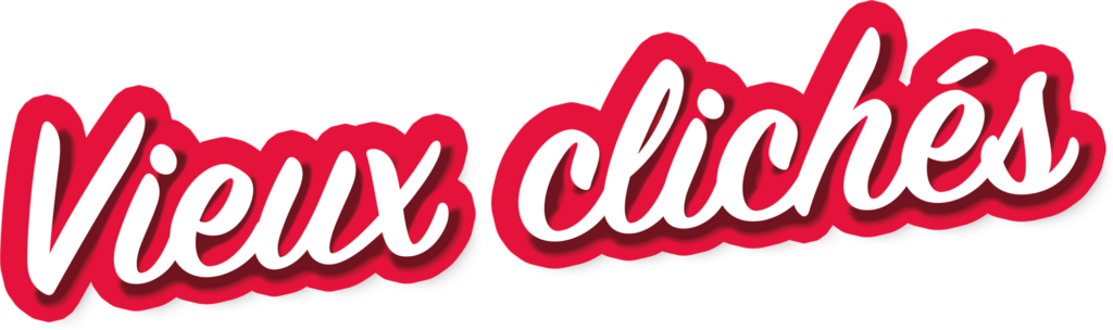 Logo stylisé « Vieux clichés » écrit en blanc avec un contour rouge sur fond noir.